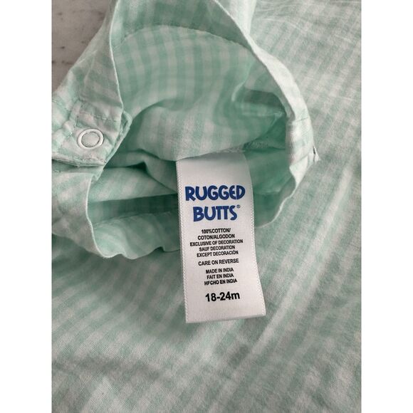 Rugged Butts 18-24 Month Romper Light Green Gingham Short Sleeve 100% Cotton - Picture 5 of 5